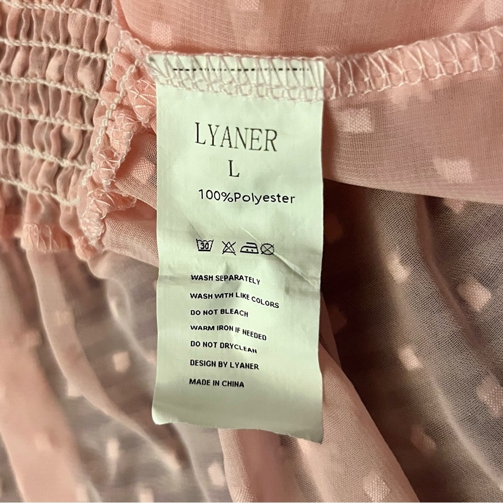 Lyaner Pink Peplum Top Ruched Waist Billowy Sleeves Size L - Picture 3 of 5